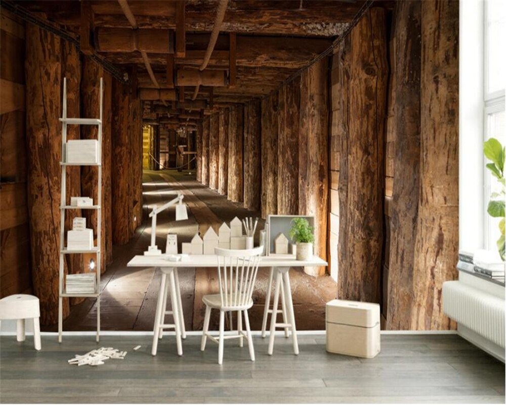 Industrial Mural Wallpaper | Wooden Tunnel Perspective
