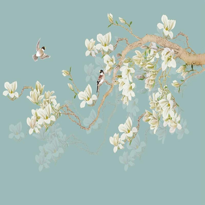 Floral Mural Wallpaper | Magnolia Branch with Birds