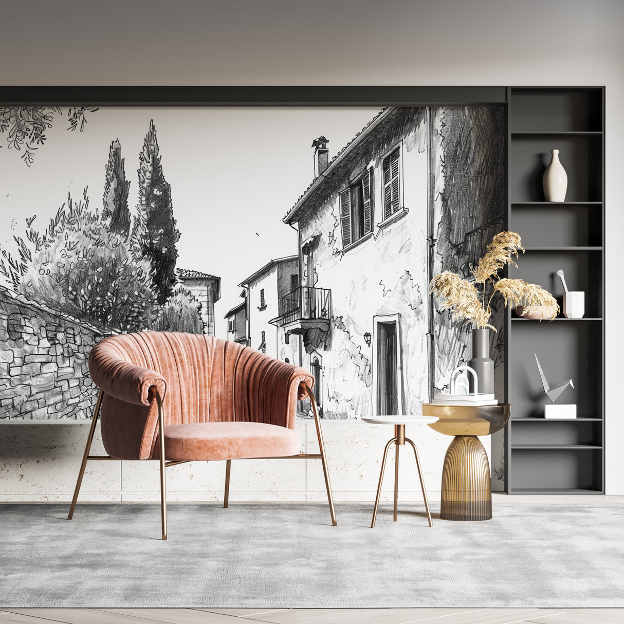 Provence street sketch adding sophistication to an entryway wall