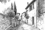 Black and white French village street design file showing detailed architectural sketch pattern