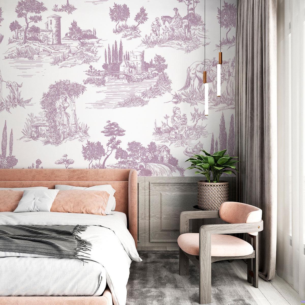 Classic Provence wallpaper bringing charm to a modern living room space