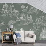Sage green Provence wallpaper transforming an entryway with French elegance