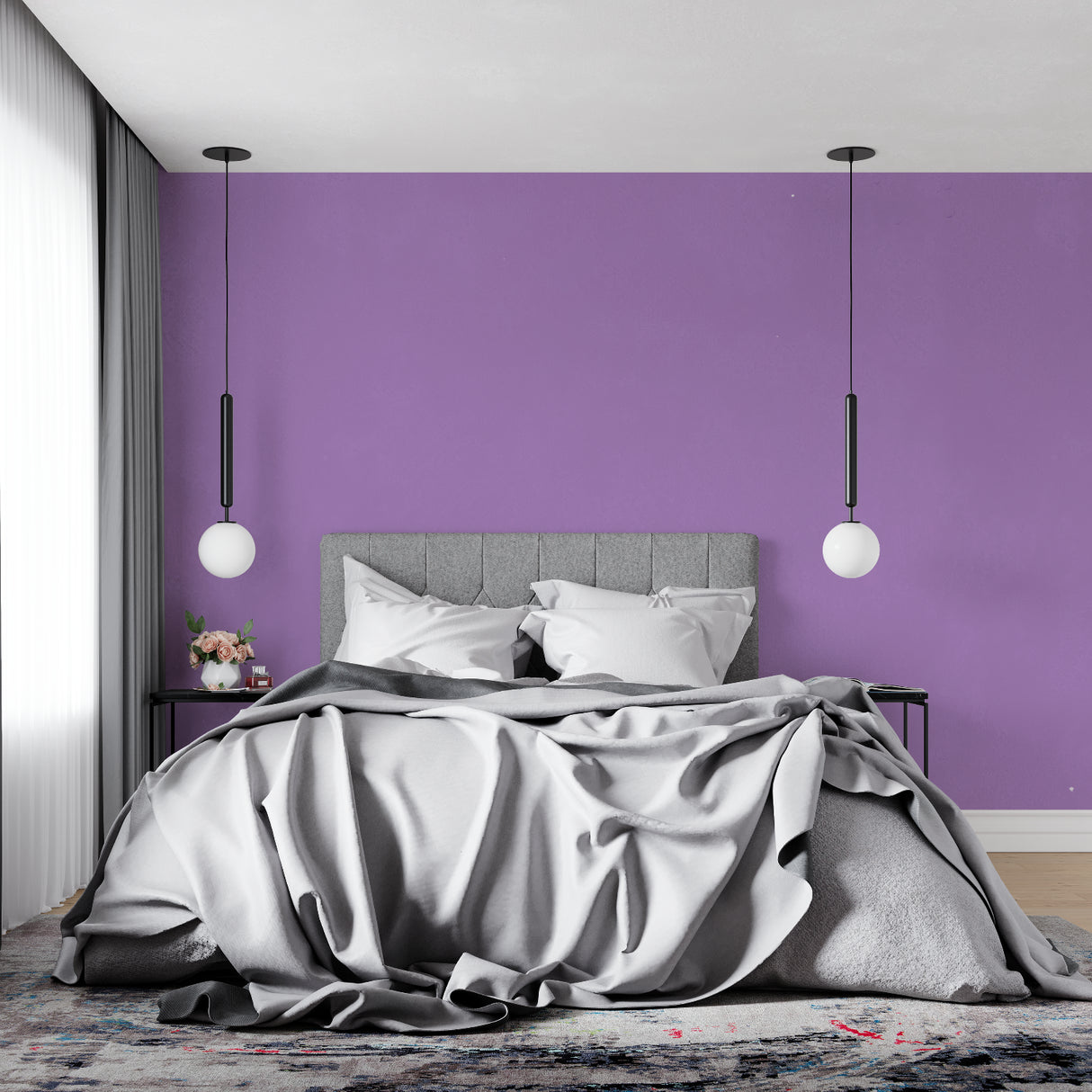 Purple pastel wallpaper design bringing warmth to a dining room setting