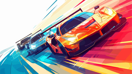 Racing car wallpaper design file showing detailed pattern with dynamic orange sports car and motion effects