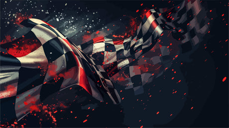 Design file showing full racing flag pattern with dynamic black and red elements