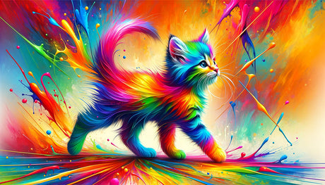 Rainbow Cat Wallpaper design file showing detailed color splashes and artistic feline portrait