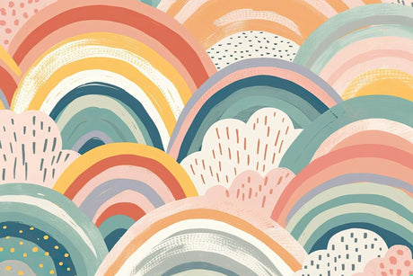Pastel rainbow abstract wallpaper design file showing gentle arches and soft color transitions