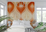 Modern dining room featuring orange geometric pattern wall mural