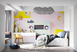 Vintage music wallpaper featured in a cool gaming room setting