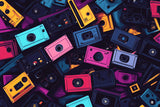 Colorful 80s cassette collection design file showing detailed vintage pattern