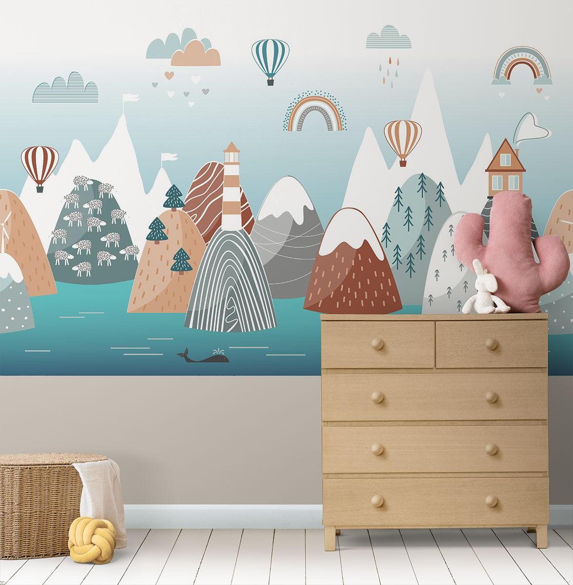 Mountain Mural Wallpaper | Scandinavian Kids Adventure Scene