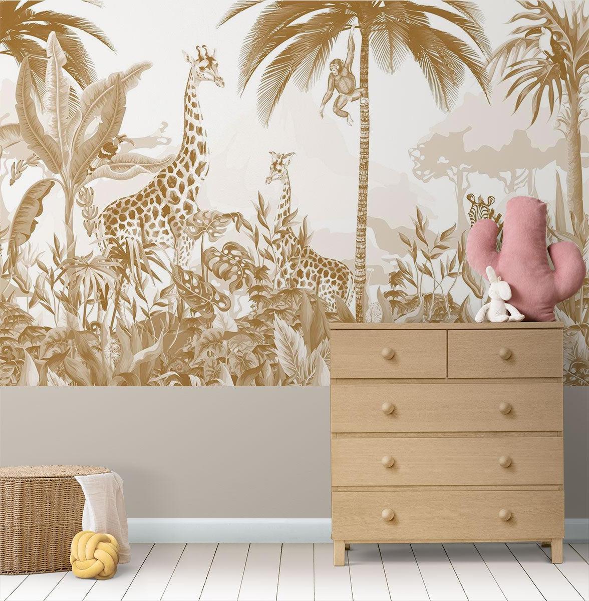 Papier Peint Mural Safari | Design Animaux de la Jungle Dorée