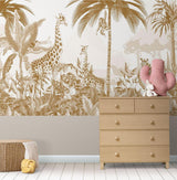 Papier Peint Mural Safari | Design Animaux de la Jungle Dorée