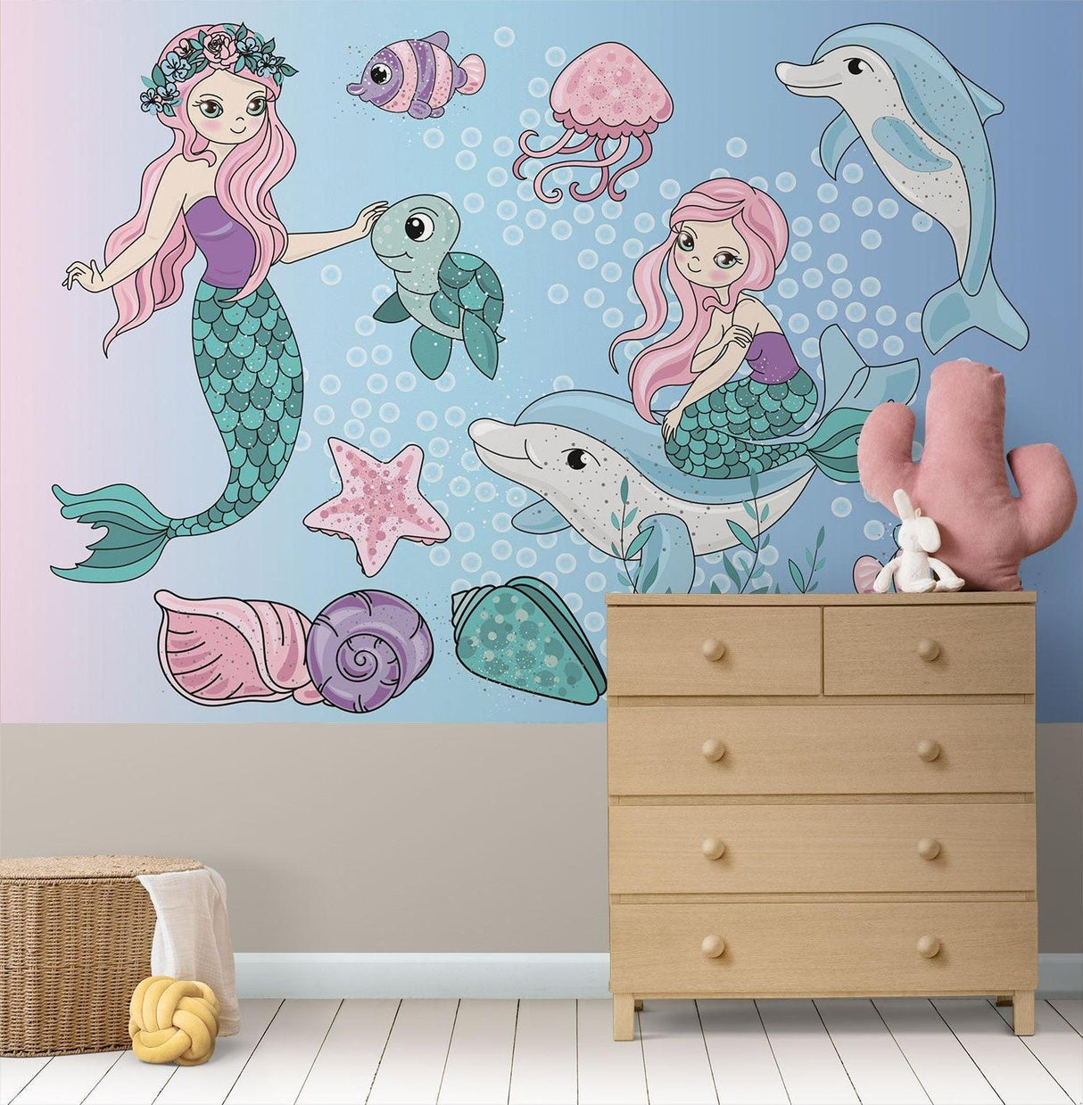Mermaid Mural Wallpaper | Underwater Fantasy with Dolphins