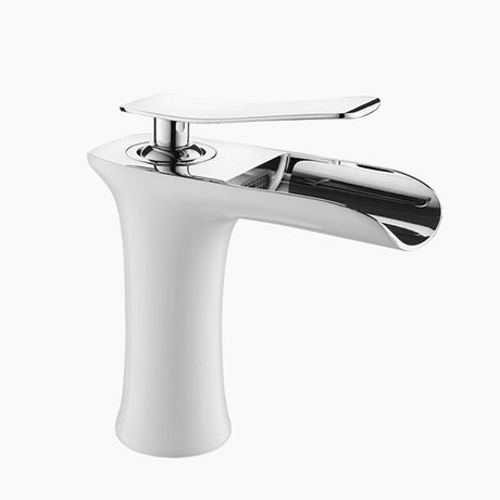 Waterfall Basin Faucet  White  Chrome Modern Design - Product showcase