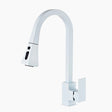 Modern Kitchen Faucet  White Pull-Down Sprayer Square Design - Product showcase
