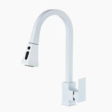 Modern Kitchen Faucet  White Pull-Down Sprayer Square Design - Product showcase