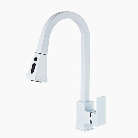 Modern Kitchen Faucet  White Pull-Down Sprayer Square Design - Product showcase