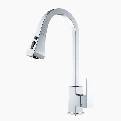 Modern Kitchen Faucet  Pull-Down Sprayer Square Chrome Design - Product showcase