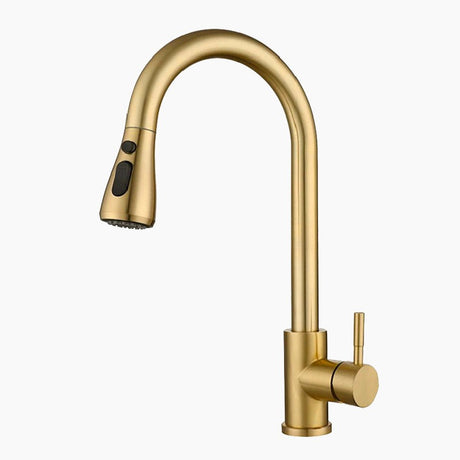 Modern Pull Down Kitchen Faucet  Brushed Gold Finish - Product showcase