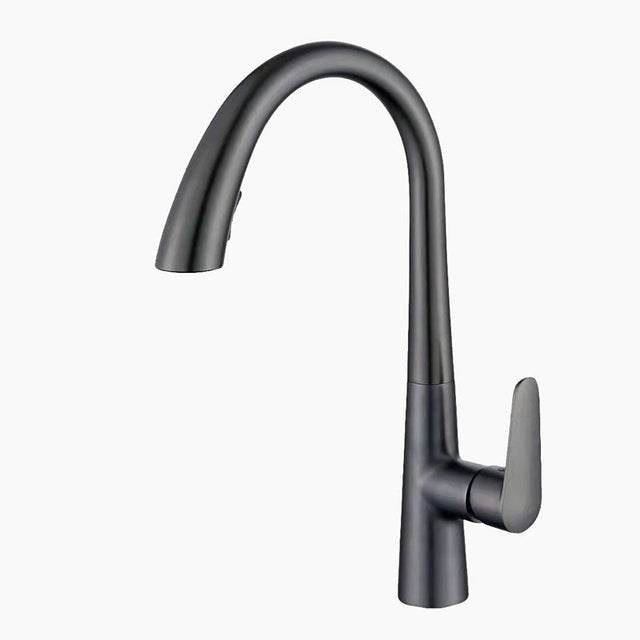 Modern Pull Down Kitchen Faucet  Matte Anthracite Gooseneck Design - Product showcase