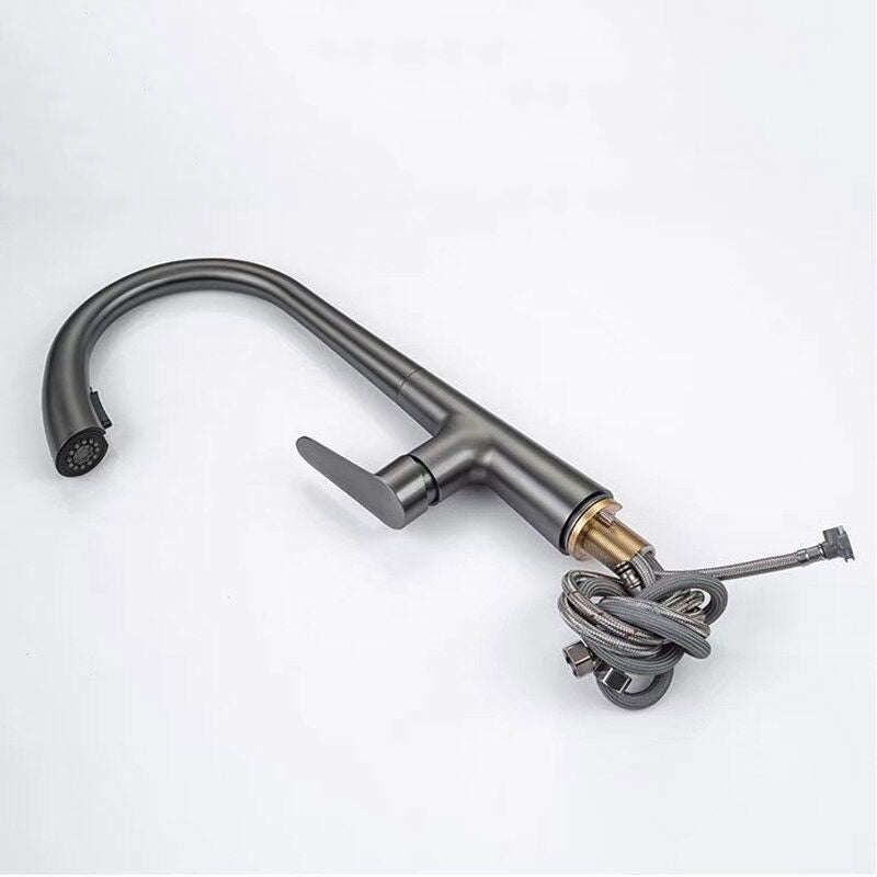 Modern Pull Down Kitchen Faucet  Matte Anthracite Gooseneck Design - Detailed view