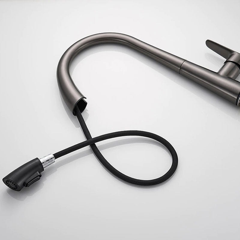 Modern Pull Down Kitchen Faucet  Matte Anthracite Gooseneck Design - Product detail 4