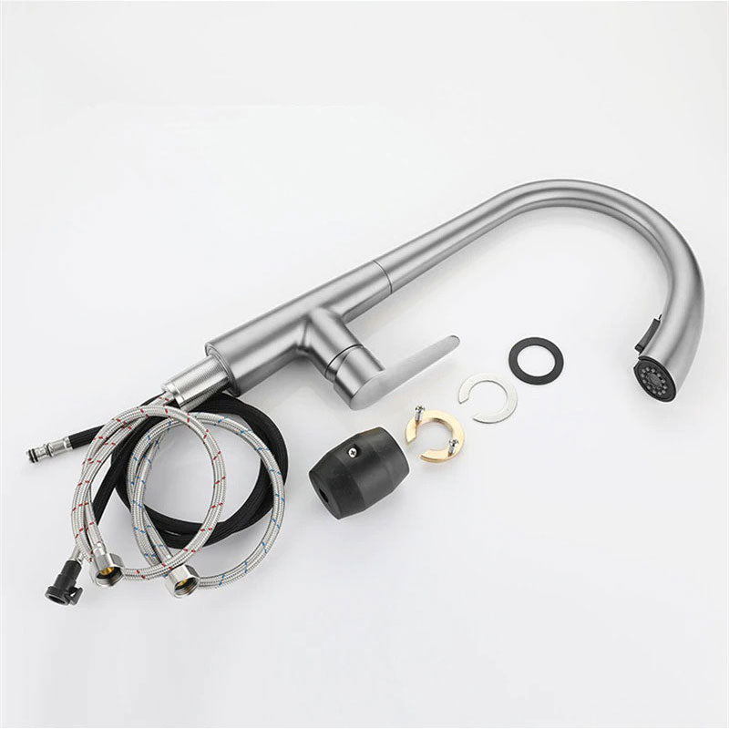 Pull-Down Kitchen Faucet  Brushed Steel Gooseneck Design - Product example