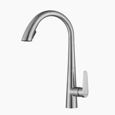 Pull-Down Kitchen Faucet  Brushed Steel Gooseneck Design - Product showcase
