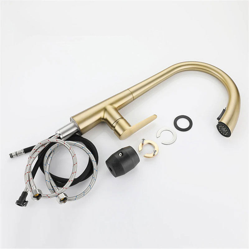 Modern Kitchen Faucet  Pull-Down Sprayer Brushed Gold Finish - Product example