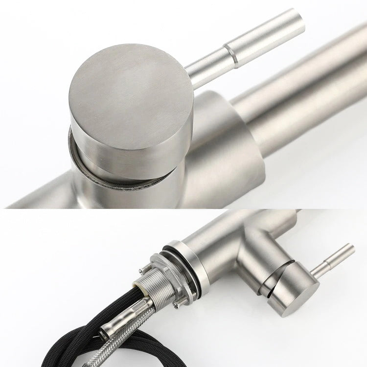 Modern Pull-Out Kitchen Faucet  Brushed Stainless Steel Design - Detailed view