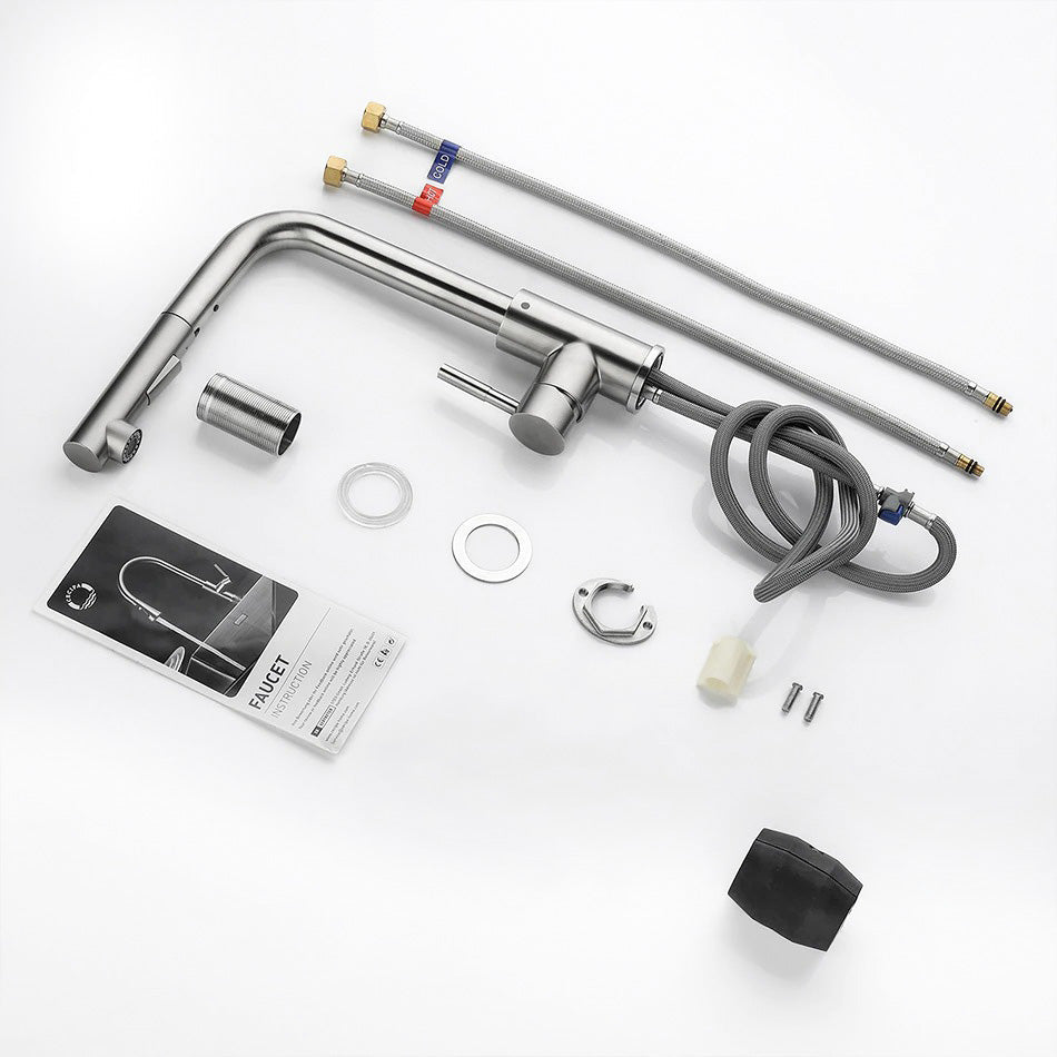 Modern Pull-Out Kitchen Faucet  Brushed Stainless Steel Design - Product detail 4