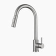 Modern Pull-Down Kitchen Faucet  Brushed Stainless Steel Gooseneck Design - Product showcase
