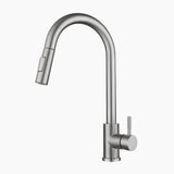 Modern Pull-Down Kitchen Faucet  Brushed Stainless Steel Gooseneck Design - Product showcase