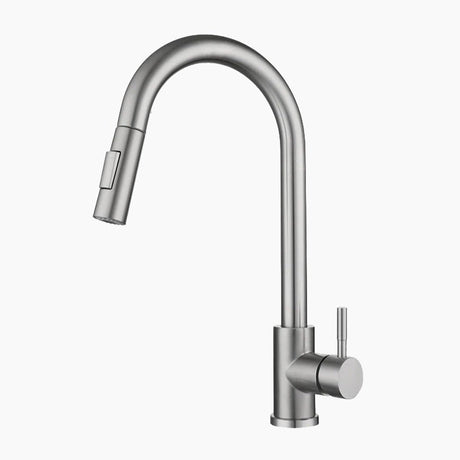 Modern Pull-Down Kitchen Faucet  Brushed Stainless Steel Gooseneck Design - Product showcase