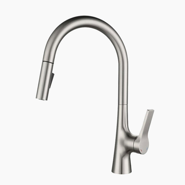 Pull-Down Kitchen Faucet  Brushed Nickel Gooseneck Design - Product showcase