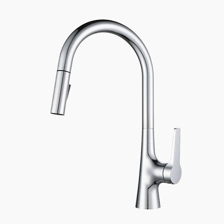 Pull-Down Kitchen Faucet  Chrome Gooseneck Design With Spray Head - Product showcase