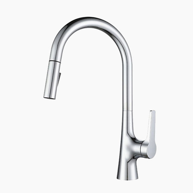 Pull-Down Kitchen Faucet  Chrome Gooseneck Design With Spray Head - Product showcase