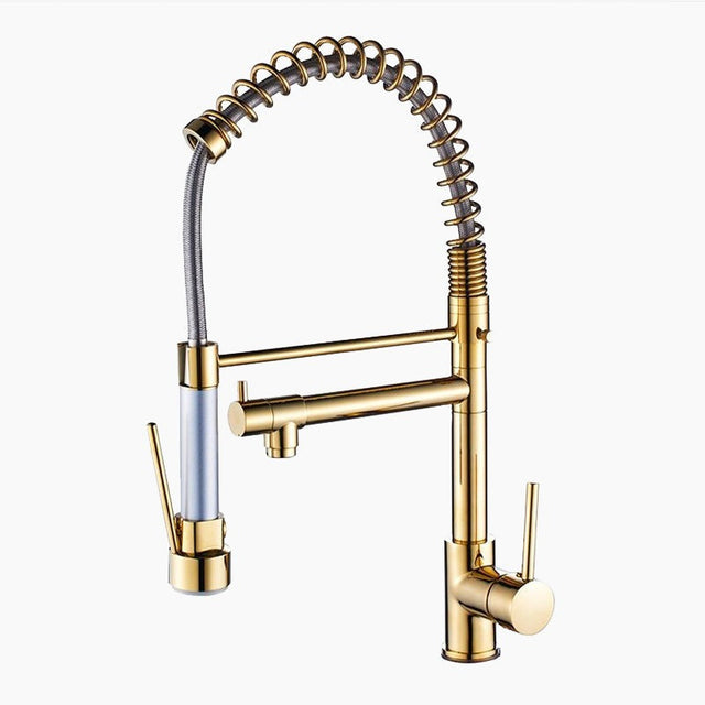 Professional Kitchen Faucet  Gold Finish With Pull-Down Sprayer - Product showcase