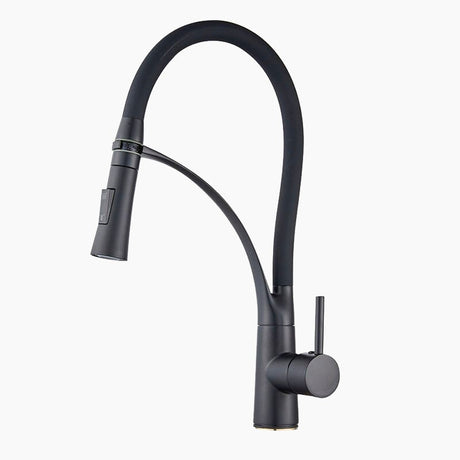 Modern Kitchen Faucet  Matte Black Gooseneck Pull Down Sprayer - Product showcase
