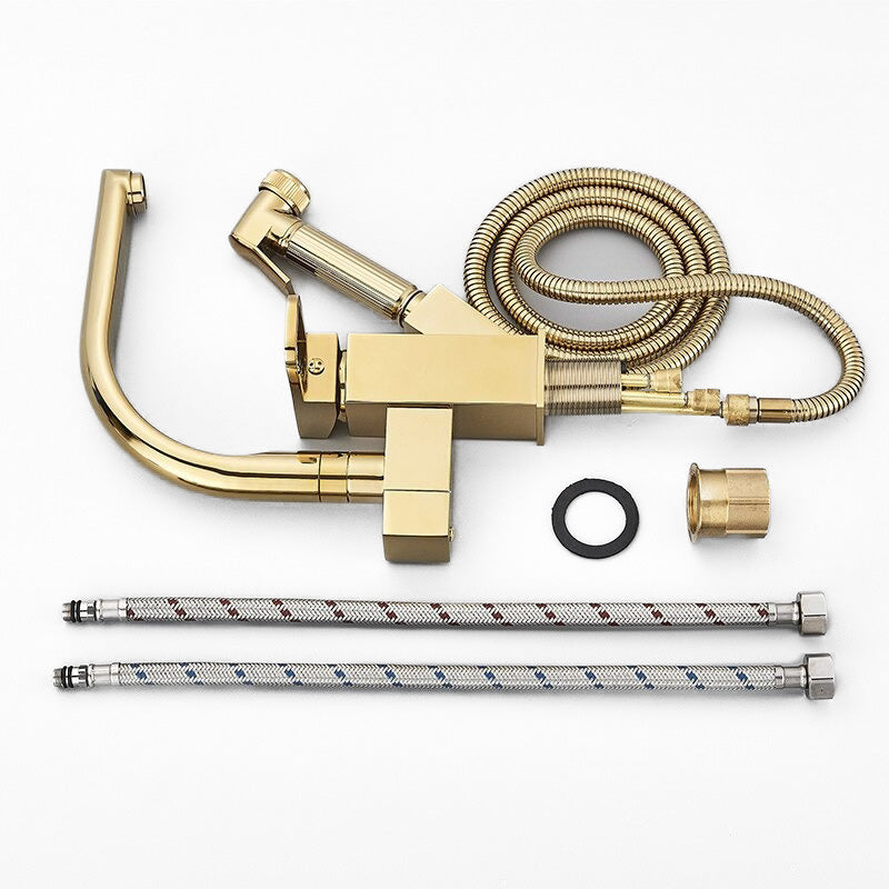 Modern Kitchen Faucet  Gold Pull-Out Sprayer Design - Detailed view