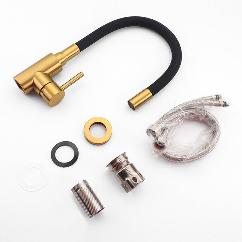 Modern Kitchen Faucet  Black Flexible Neck Gold Finish - Detailed view