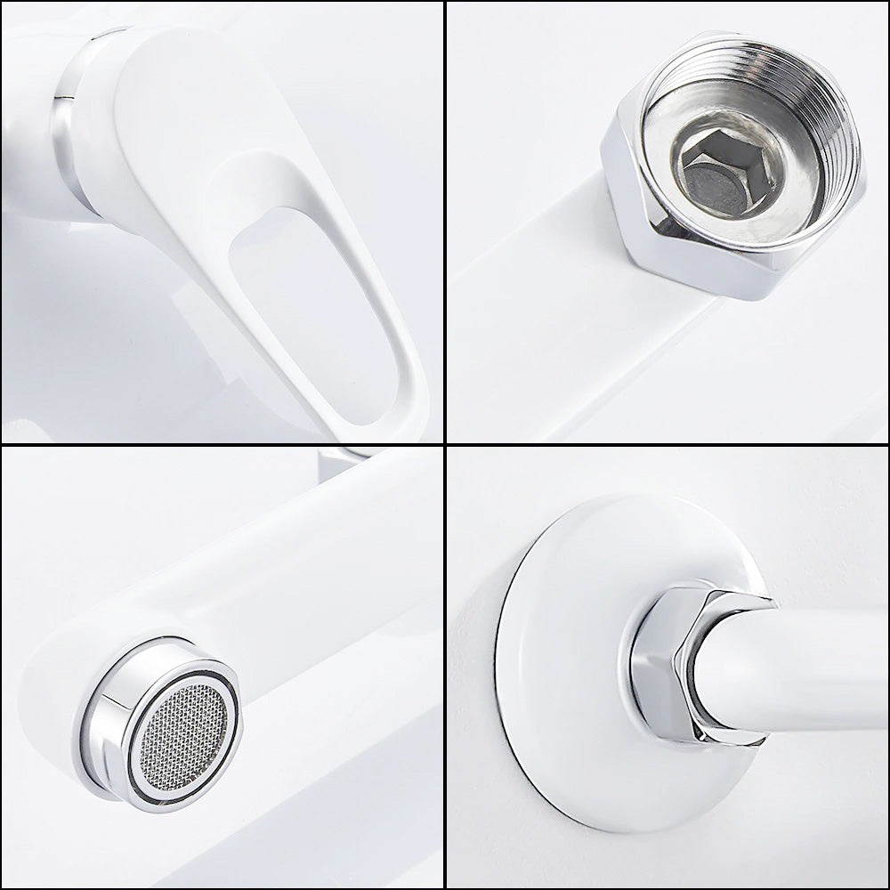 Modern Wall Mount Kitchen Faucet  White Extended Swivel Spout - Product example