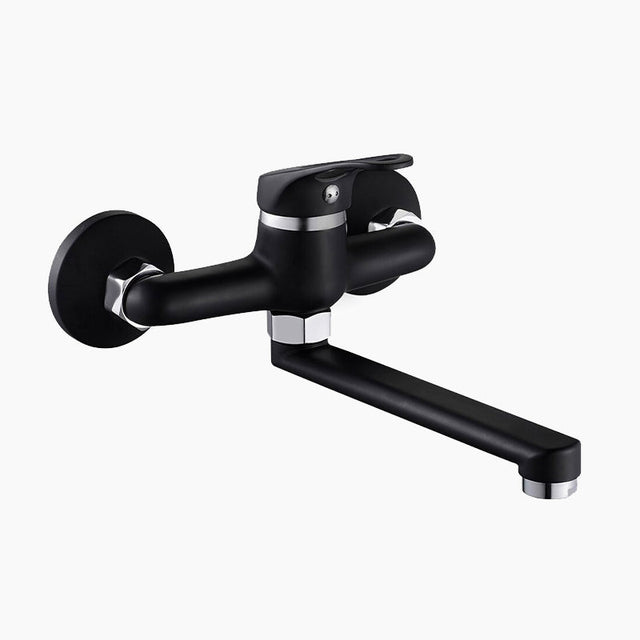 Wall Mounted Kitchen Faucet  Matte Black Swivel Spout - Product showcase