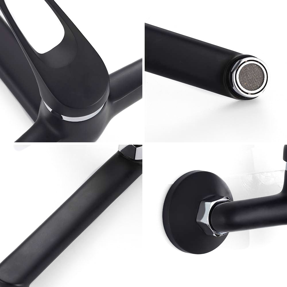 Wall Mounted Kitchen Faucet  Matte Black Swivel Spout - Product example