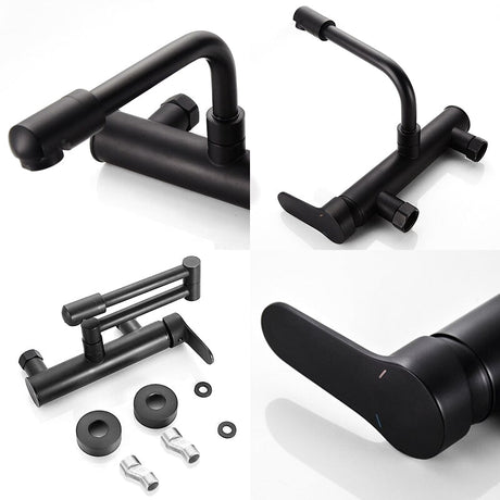 Modern Wall Mount Kitchen Faucet  Matte Black Swivel Design - Product example