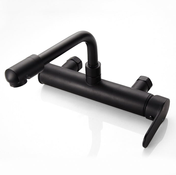 Modern Wall Mount Kitchen Faucet  Matte Black Swivel Design - Detailed view
