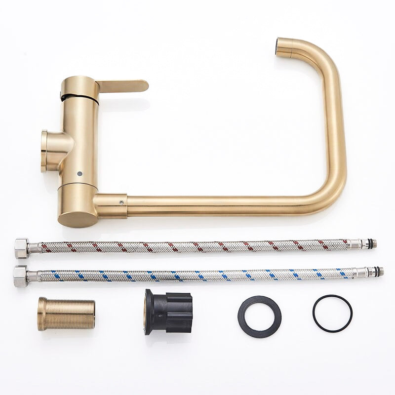 Modern Kitchen Faucet  Brushed Gold Swan Neck Design - Detailed view