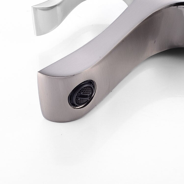 Modern Bathroom Faucet  Sculptural Brushed Steel Design - Detailed view