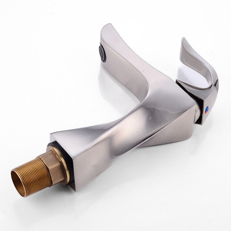 Modern Bathroom Faucet  Sculptural Brushed Steel Design - Product detail 5
